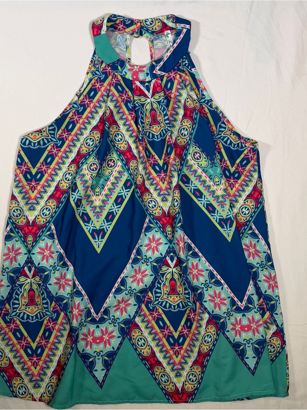 Auditions Multicolor Geometric Halter Tank Top in Blue & Teal